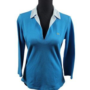Vintage LaCosta Polo Womens' Teal Blue V-neck Shirt Sz 42EU Excellent VC